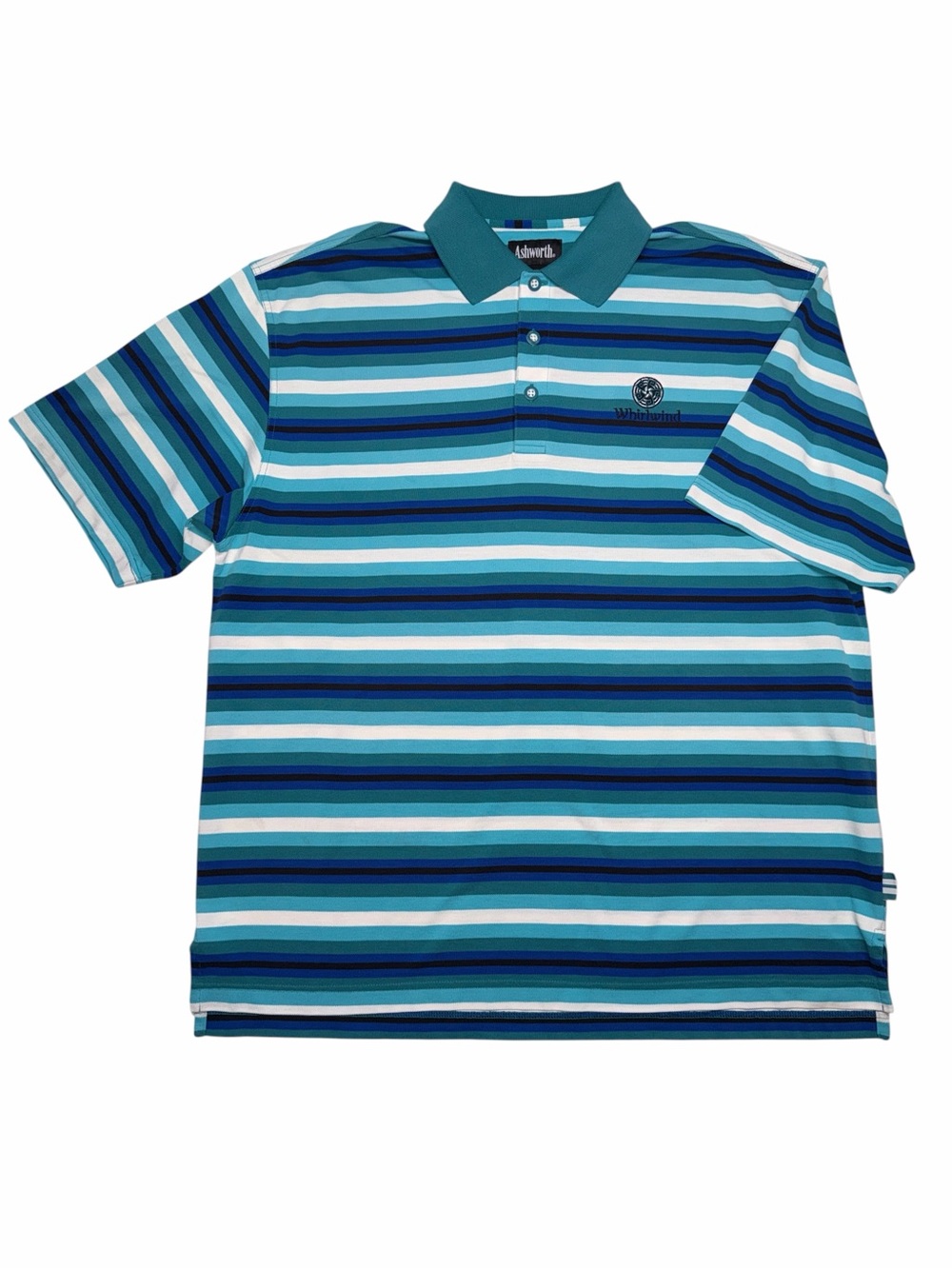 Ashworth Whirlwind Golf Club Arizona Men's Large Blue Striped Polo Shirt EZ-Tech